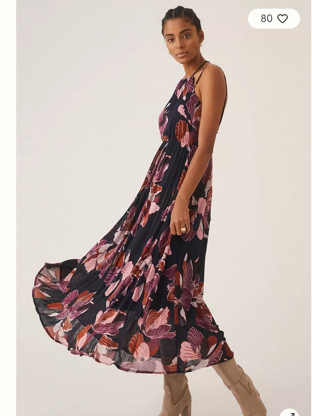 Anthropologie Navy Maxi Skirt with Pink & Rust Floral Print